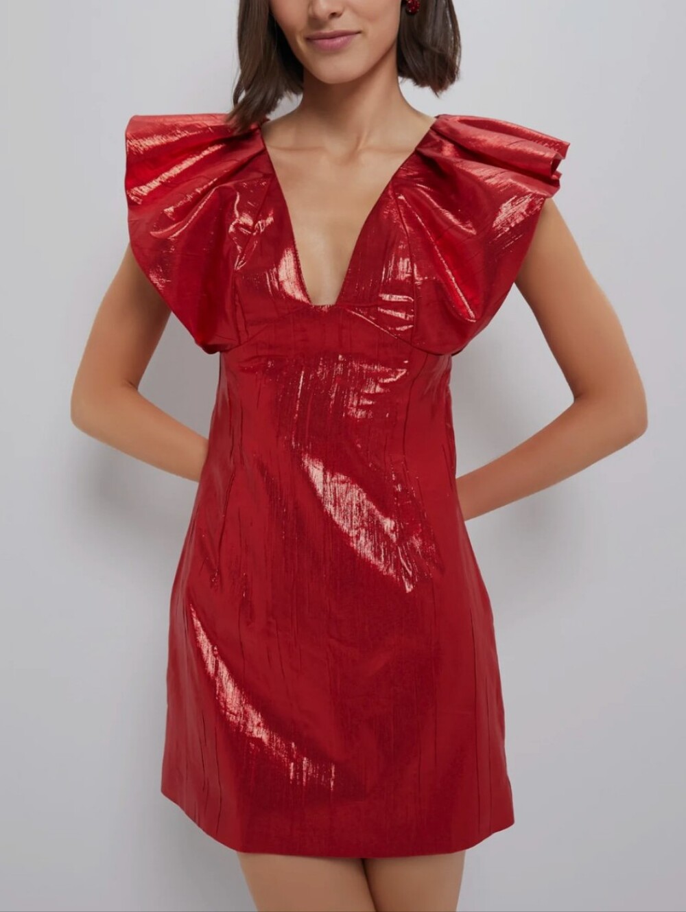 NEW Tuckernuck Red Metallic Plisse Tanya Mini Dress XXS
